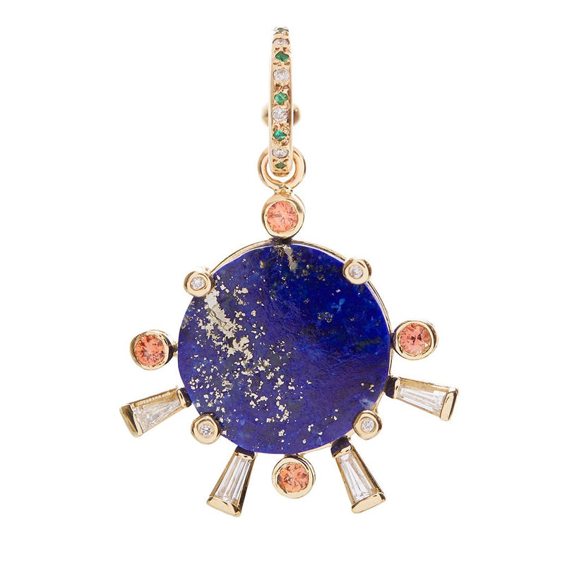 Lapis Sunset Charm on Emerald Alternating Hoop