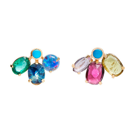 Tourmaline Fan Studs with Turquoise