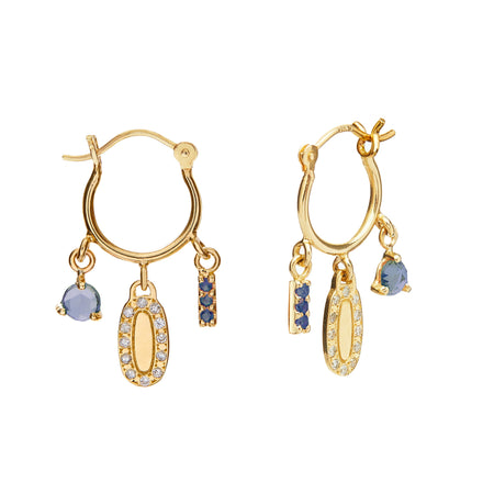 Diamond and Blue Sapphire Charm Hoops
