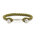 Silver Double Ball Bar with Rope Cuff in Olive