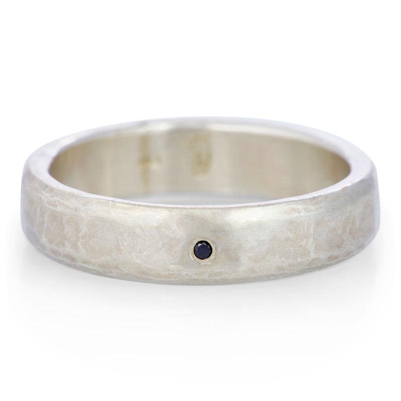 4MM WHITE GOLD BAND WITH BLACK DIAMOND