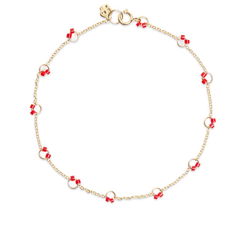 Beaded Cha-Cha Anklet  in Red