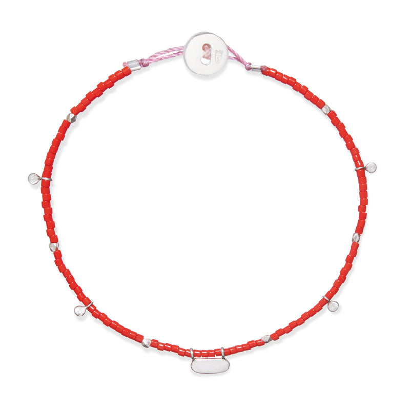 Silver Fairy Charms Beaded Bracelet in Red