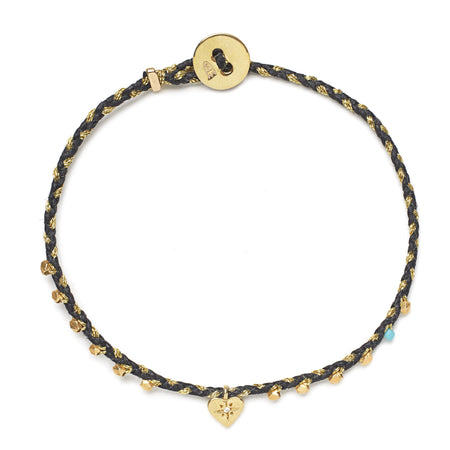 Easygoing Diamond Heart Charm Bracelet in Black and Gold