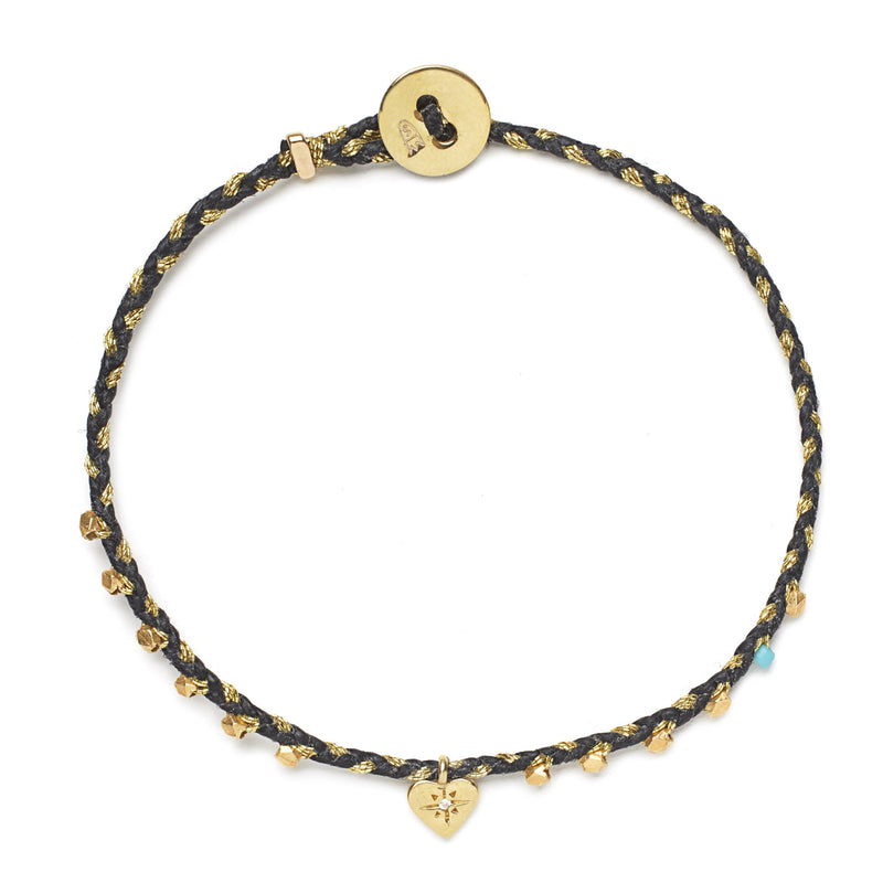 Easygoing Diamond Heart Charm Bracelet in Black and Gold