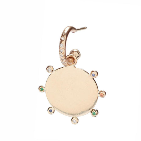 Diamond Hoop with Soleil Disc in Gold and Mixed Stones