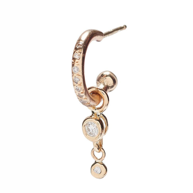 Diamond Hoop with Mini Diamond Bezel Drop in Gold