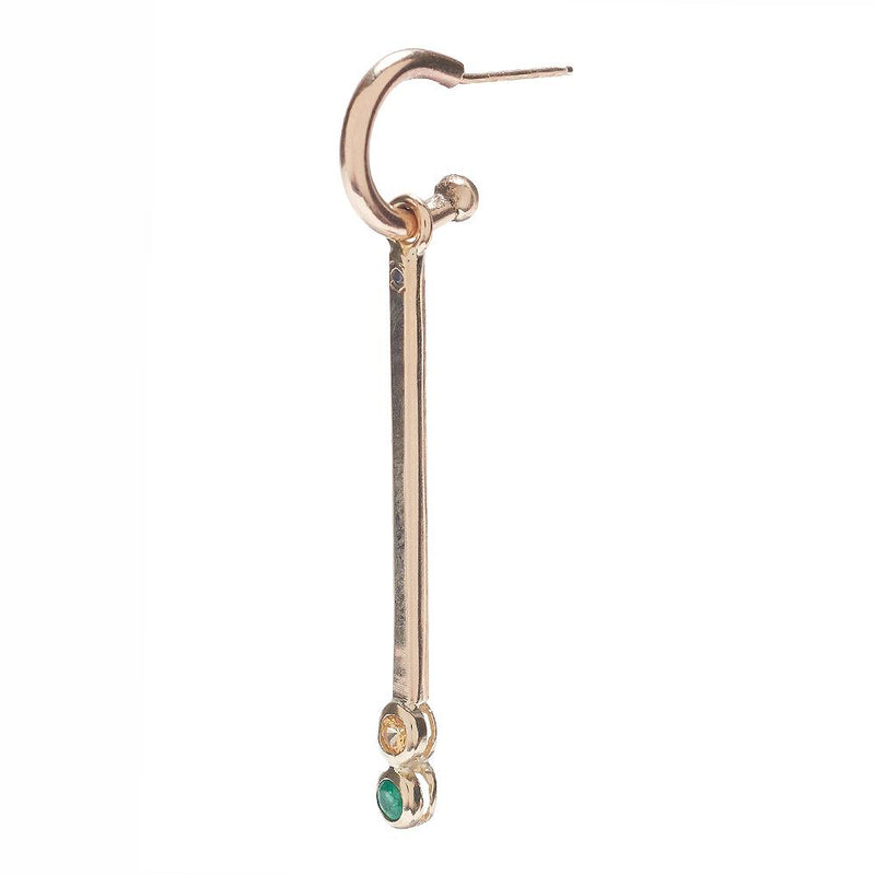 Hoop with Long Bar Bezel Drop with Mixed Stones in Gold