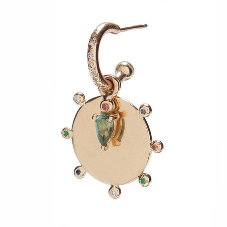 Diamond Hoop with Soleil Disc and Tourmaline Droplet