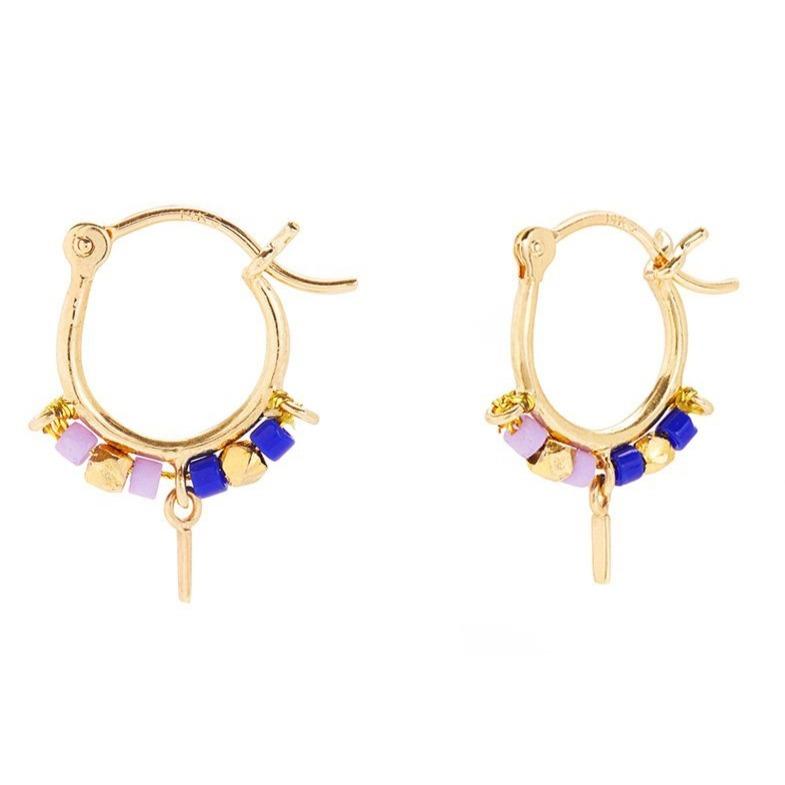 Beaded Trinket Hoops in Blue and Lavender