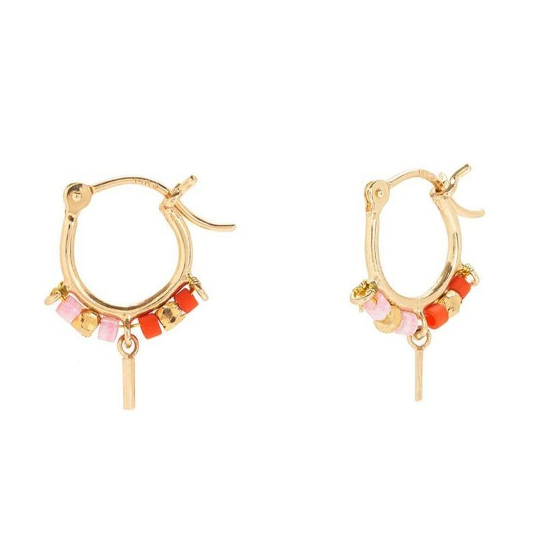 Beaded Trinket Hoops in Red and Pink