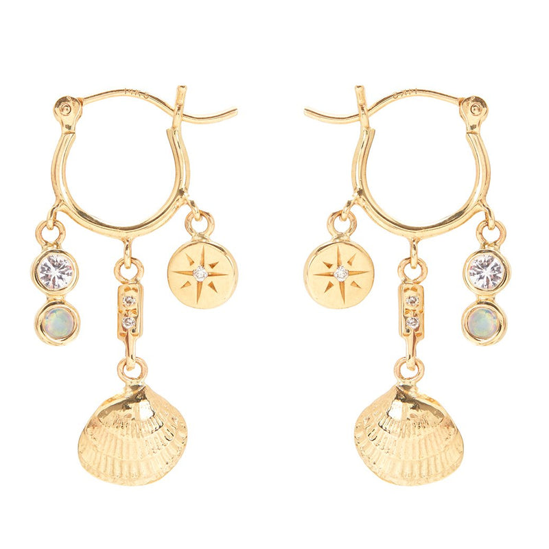 Ocean Treasure Earrings with White Sapphire and Opal