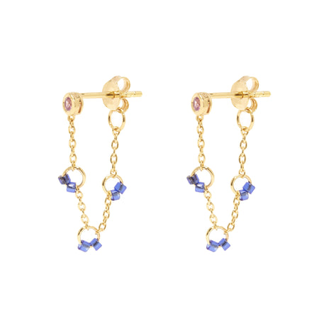 Indigo Beaded Cha-Cha Earrings with Pink Sapphire