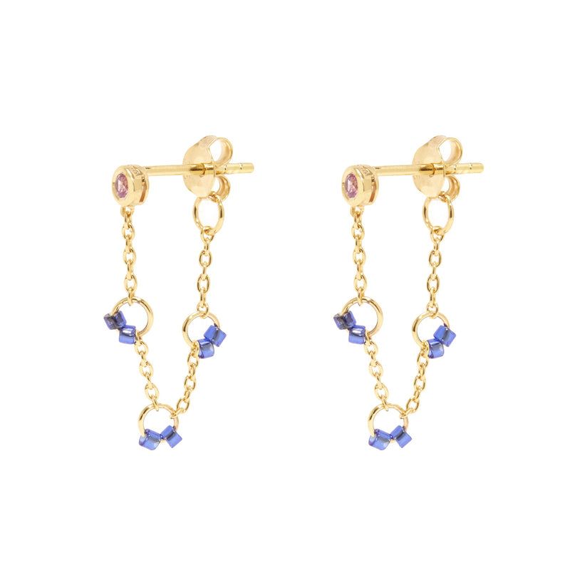 Indigo Beaded Cha-Cha Earrings with Pink Sapphire
