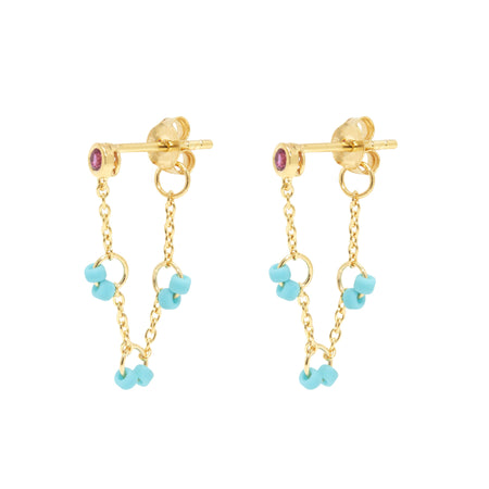 Turquoise Beaded Cha-Cha Earrings with Ruby