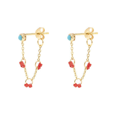 Red Beaded Cha-Cha Earrings with Turquoise