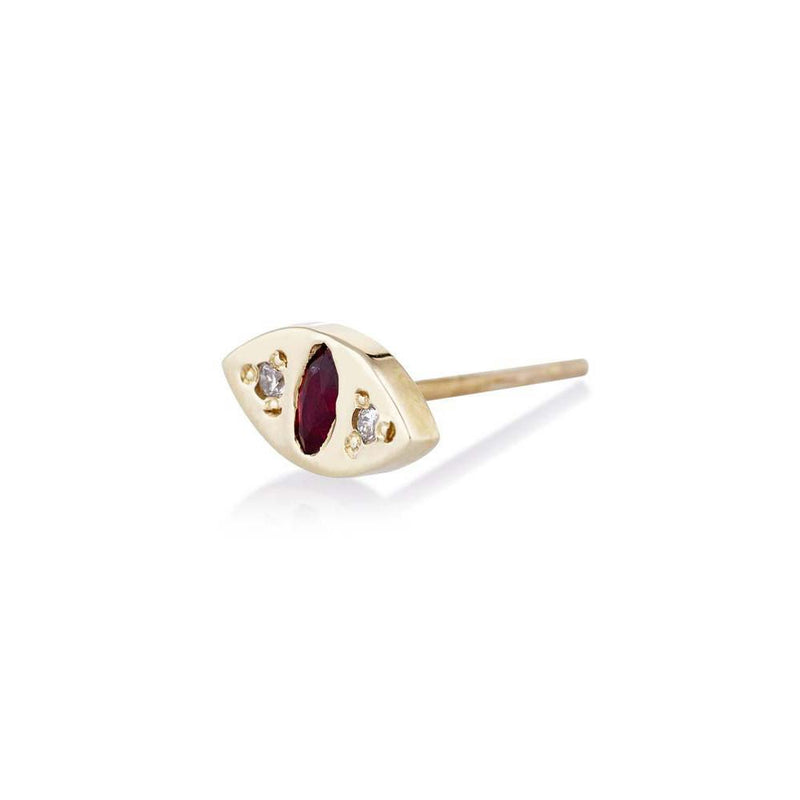Cat Eye Stud in Gold with Ruby