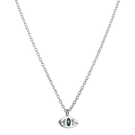 Cat Eye Necklace in Silver with Emerald