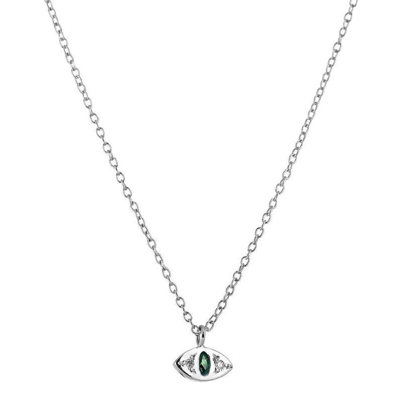 Cat Eye Necklace in Silver with Emerald