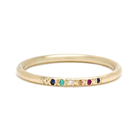 Seven Stone Stack Band in Gold with Mixed Stones