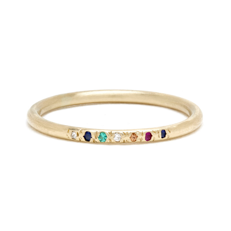 Seven Stone Stack Band in Gold with Mixed Stones