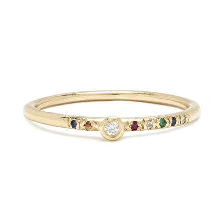 Seven Stone Stack Band in Gold with Mixed Stones and Diamond Bezel