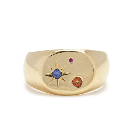 Seal Signet Ring with Mixed Stones in Gold Vermeil