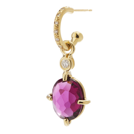 Diamond Hoop with Rhodolite Alice Charm