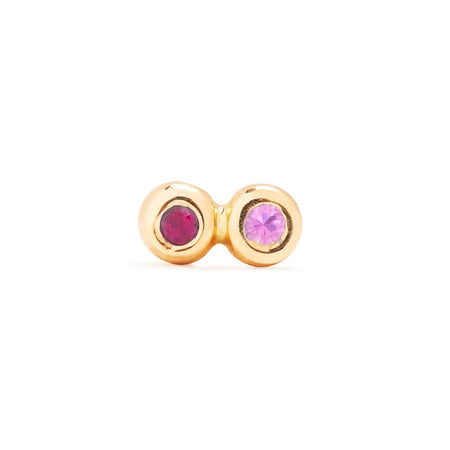 Tiny Infinity Stud with Ruby and Pink Sapphire