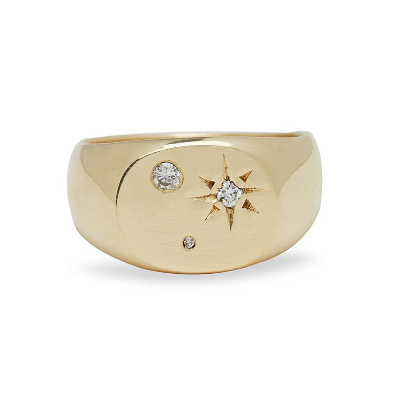 Seal Signet Ring with Diamonds in Gold Vermeil