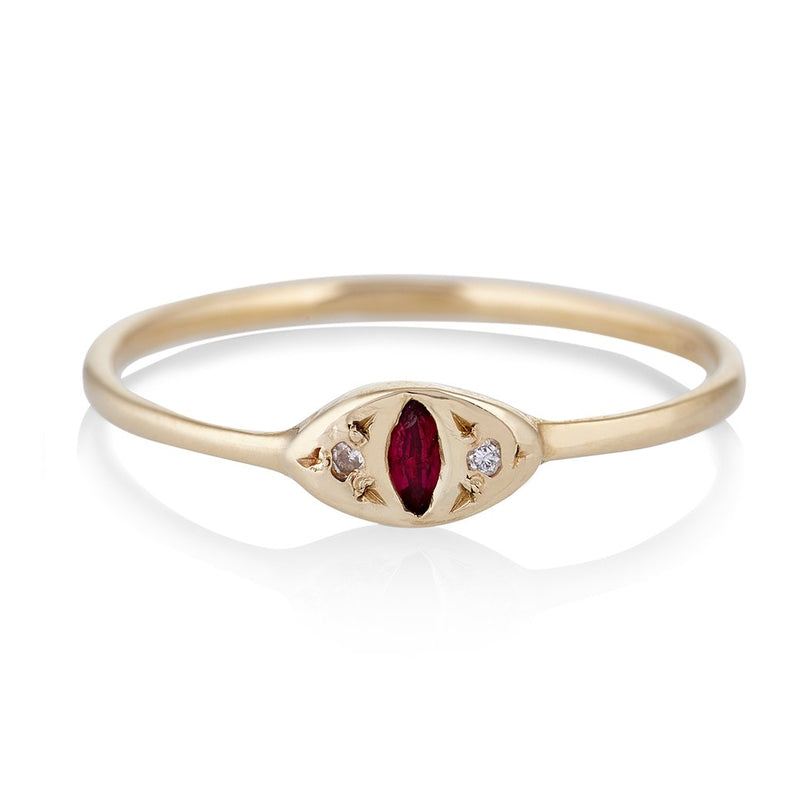 Cat Eye Ring in Gold with Ruby