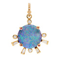 Diamond Hoop and Opal Sunset Charm with Rubies