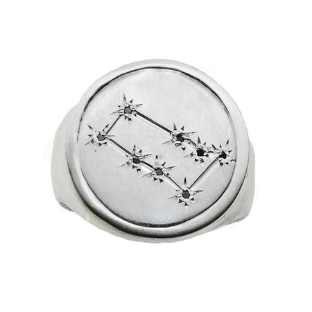 Zodiac Ring in Silver with Black Diamond
